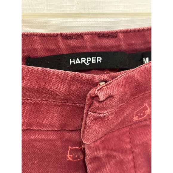 HARPER Maroon Pink Kitty Print 3” Mid Rise Stretch Chino Shorts M - Picture 2 of 8